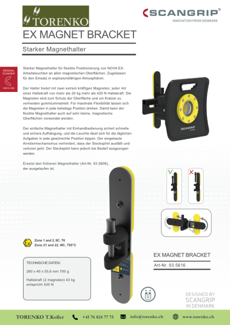 Scangrip starker Magnethalter für Nova EX-Lampen